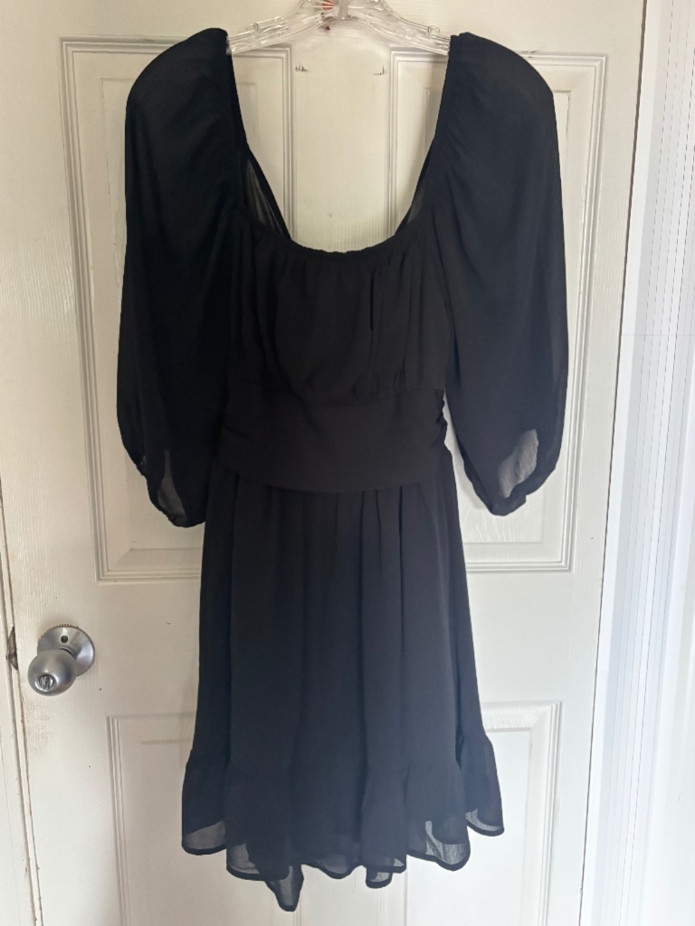 Black Dress Long Sleeve Mesh Midi Tie-Back